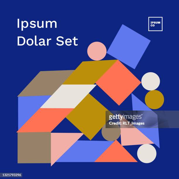square design layout with abstract balanced block graphics - playful logo stock illustrations