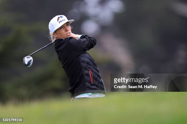 Mel Reid of England hits her tee shot on the fourth hole during the second round of the 76th U.S. Women's Open Championship at The Olympic Club on...