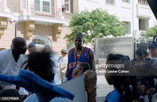 American rapper, songwriter, record executive, businessman, and media proprietor Jay-Z promotes his sixth studio album "The Blueprint" circa August,...