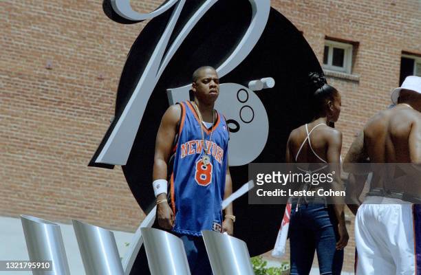 American rapper, songwriter, record executive, businessman, and media proprietor Jay-Z promotes his sixth studio album "The Blueprint" circa August,...
