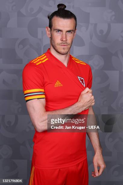 Gareth Bale of Wales poses during the official UEFA Euro 2020 media access day on June 03, 2021 in Vale of Glamorgan, Wales.