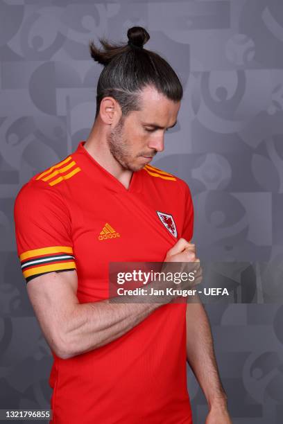 Gareth Bale of Wales poses during the official UEFA Euro 2020 media access day on June 03, 2021 in Vale of Glamorgan, Wales.