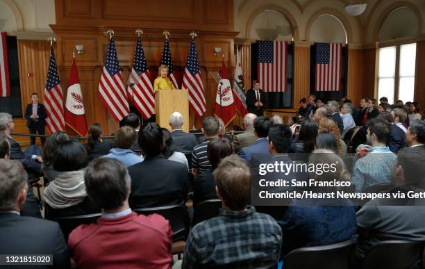 Presidential candidate Hillary Clinton delivers a counter-terrorism speech at Stanford University on Wed. March 23 in Stanford, California.