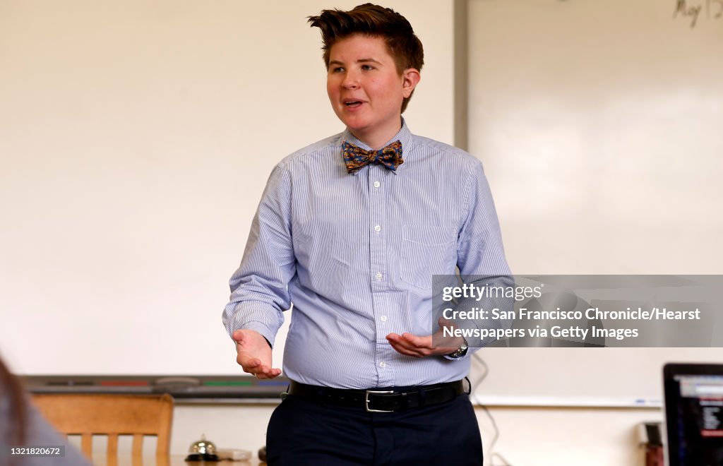 Gabriel Stein-Bodenheimer, in class on Thurs. May 12, 2016, is a teacher and the English Department chair at Mercy High School for girls in San Francisco, California. Stein-Bodenheimer is transitioning from female to male and wanted to come out about it.