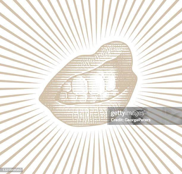 vector scratchboard of lips and teeth - dry mouth stock illustrations
