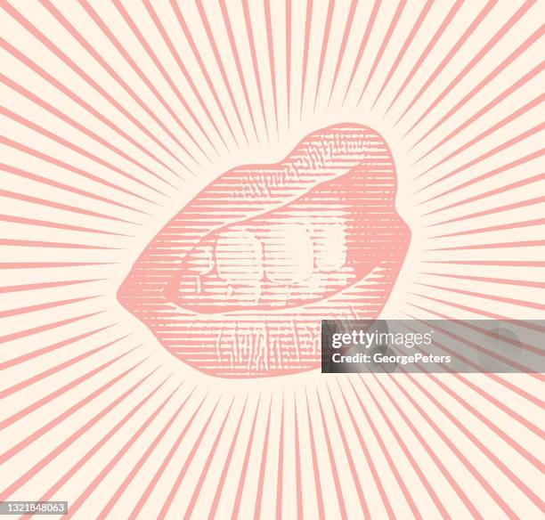 vector scratchboard of lips and teeth - dry mouth stock illustrations
