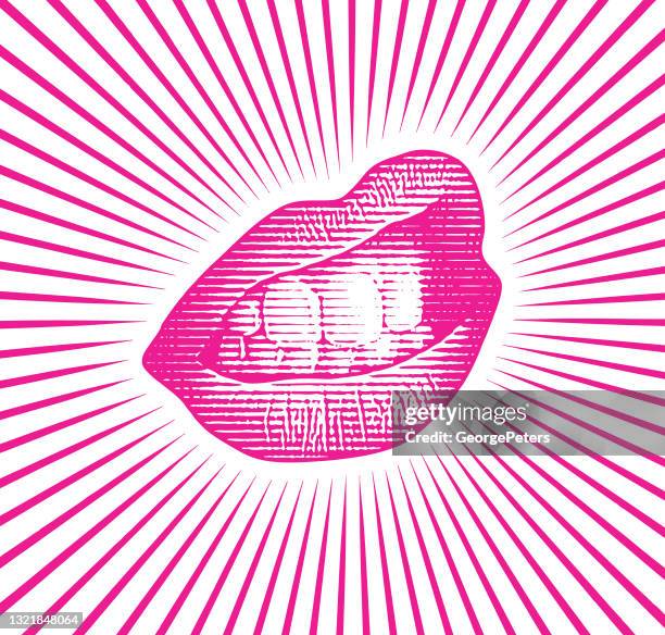 vector scratchboard of lips and teeth - mouth smirk stock illustrations