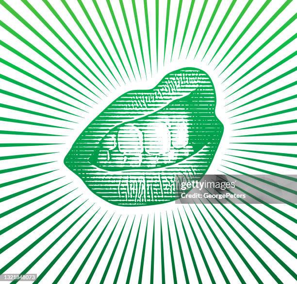 vector scratchboard of lips and teeth - dry mouth stock illustrations