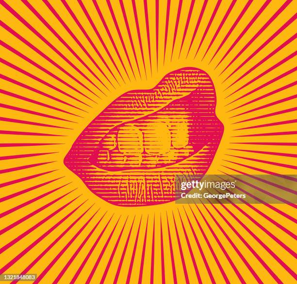 vector scratchboard of lips and teeth - dry mouth stock illustrations