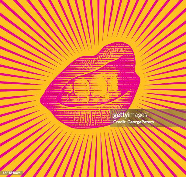vector scratchboard of lips and teeth - pop art lips stock illustrations