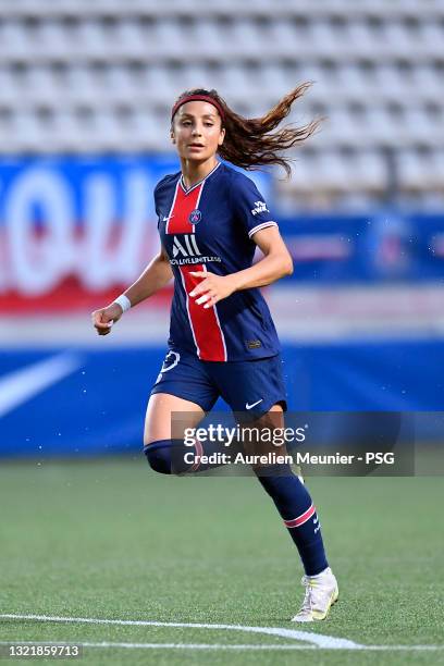 Nadia Nadim of Paris Saint-Germain runs for the ball during the D1 Arkema match between Paris SG and Dijon on June 04, 2021 in Paris, France.