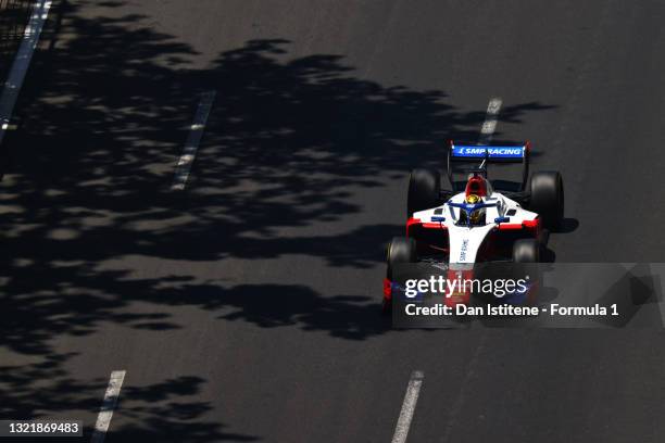 Robert Shwartzman of Russia and Prema Racing drives during sprint race 1 of Round 3:Baku of the Formula 2 Championship at Baku City Circuit on June...