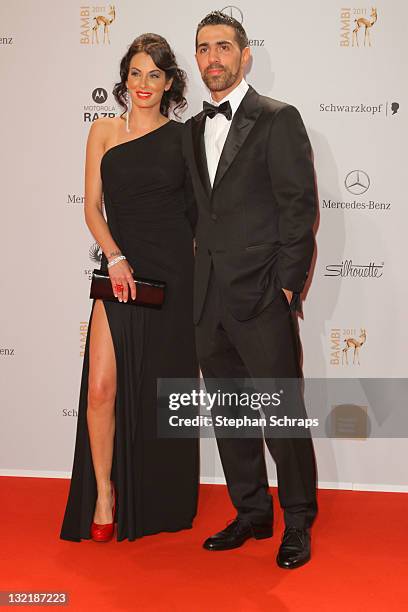 Bushido and Anna-Maria Lagerblom attend the Red Carpet for the Bambi Award 2011 ceremony at the Rhein-Main-Hallen on November 10, 2011 in Wiesbaden,...