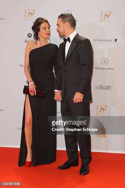 Bushido and Anna-Maria Lagerblom attend the Red Carpet for the Bambi Award 2011 ceremony at the Rhein-Main-Hallen on November 10, 2011 in Wiesbaden,...