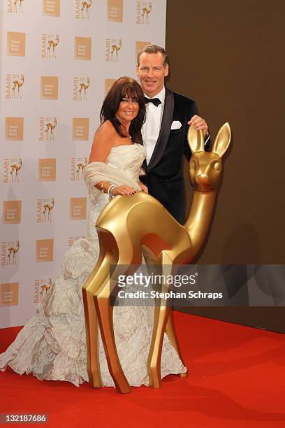 Henry Maske and wife Manuela attends the Red Carpet for the Bambi Award 2011 ceremony at the Rhein-Main-Hallen on November 10, 2011 in Wiesbaden,...