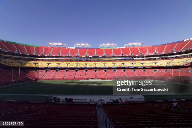 General view of FedEx Field after NFL game action between the Tampa Bay Buccaneers and the Washington Redskins at FedEx Field on October 12, 2003 in...