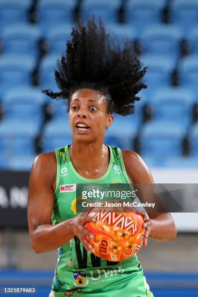Stacey Francis of the Fever in action during the round six Super Netball match between Collingwood Magpies and West Coast Fever at Ken Rosewall...