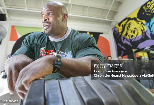 Ronnie Coleman takes a break from his workout at World Gym in SF. Mr. Olympia Ronnie Coleman in town to participate in the 2002 IFBB San Francisco...