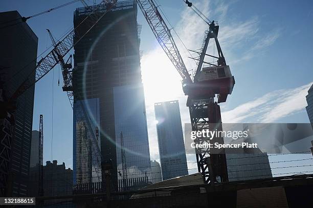 Construction continues on the World Trade Center site on November 10, 2011 in New York City. Besides the National September 11 Memorial & Museum at...