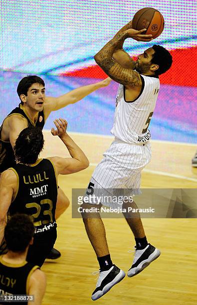 Acie Law, #5 of Partizan mt:s Belgrade in action during the 2011-2012 Turkish Airlines Euroleague Regular Season Game Day 4 between Partizan mt:s...