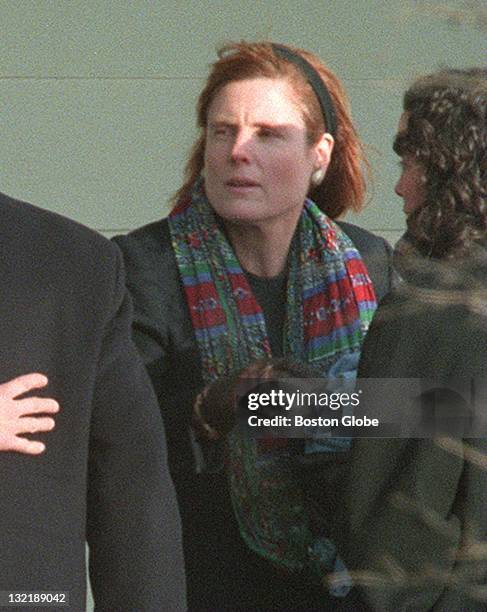 Joe Kennedy's former wife, Sheila Rauch, waits to enter Michael Kennedy's wake at Ethel Kennedy's home.