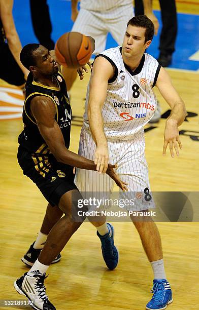 Miroslav Raduljica, #8 of Partizan mt:s Belgrade in action during the 2011-2012 Turkish Airlines Euroleague Regular Season Game Day 4 between...