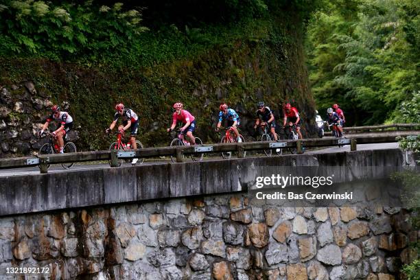 Mikkel Bjerg of Denmark and UAE Team Emirates, Kenny Elissonde of France and Team Trek - Segafredo, Lawson Craddock of United States and Team EF...