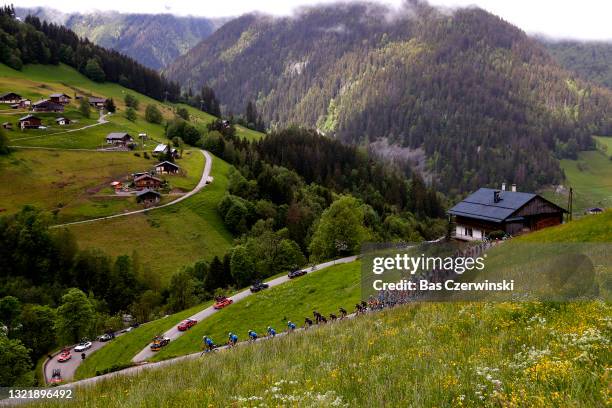 Alexey Lutsenko of Kazahkstan and Team Astana – Premier Tech yellow leader jersey & The Peloton passing through a landscape during the 73rd Critérium...