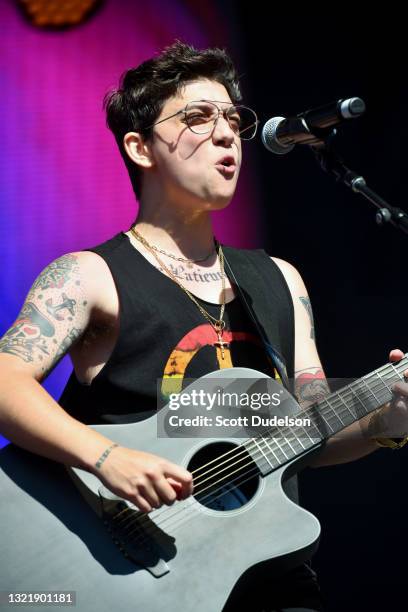Musician Ryan Cassata performs onstage at OUTLOUD: Raising Voices Concert Series at Los Angeles Memorial Coliseum on June 04, 2021 in Los Angeles,...