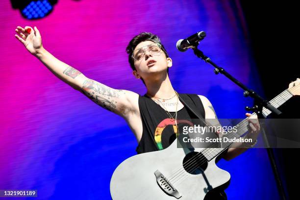 Musician Ryan Cassata performs onstage at OUTLOUD: Raising Voices Concert Series at Los Angeles Memorial Coliseum on June 04, 2021 in Los Angeles,...