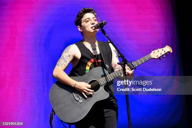 Musician Ryan Cassata performs onstage at OUTLOUD: Raising Voices Concert Series at Los Angeles Memorial Coliseum on June 04, 2021 in Los Angeles,...