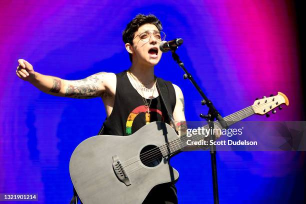 Musician Ryan Cassata performs onstage at OUTLOUD: Raising Voices Concert Series at Los Angeles Memorial Coliseum on June 04, 2021 in Los Angeles,...