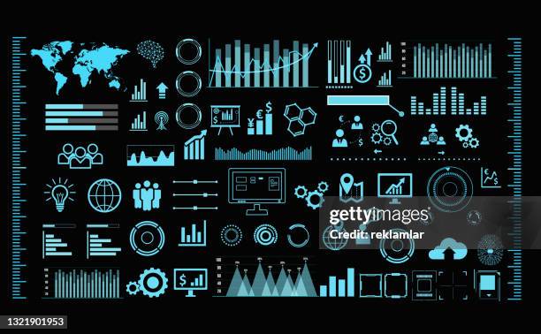 hudインターフェイス要素セットの創造的なベクトルイラスト、透明な未来的な背景に隔離されたインフォグラフィックスsf。アートデザインテンプレート。抽象的な未来の概念科学仮想グラ� - chart icon点のイラスト素材／クリップアート素材／マンガ素材／アイコン素材