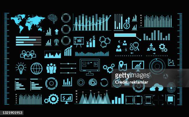 creative vector illustration of hud interface elements set, infographics sci fi isolated on transparent futuristic background. art design template. abstract future concept science virtual graphic, hud hologram futuristic elements icons set vector, - futuristic stock illustrations