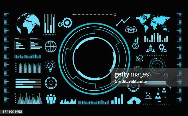 hud elemente mega-set-pack. dashboard-anzeige virtual-reality-technologie bildschirm. abstrakte hud ui gui zukunft futuristische bildschirmsystem virtuelles design - meteorologie stock-grafiken, -clipart, -cartoons und -symbole