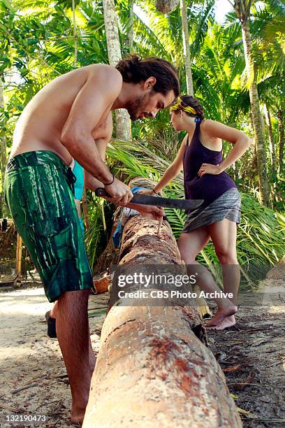 "Cut Throat" –- Ozzy Lusth and Sophie Clarke and Dawn Meehan, of the newly merged, Te Tuna tribe during the ninth episode of SURVIVOR: SOUTH PACIFIC,...