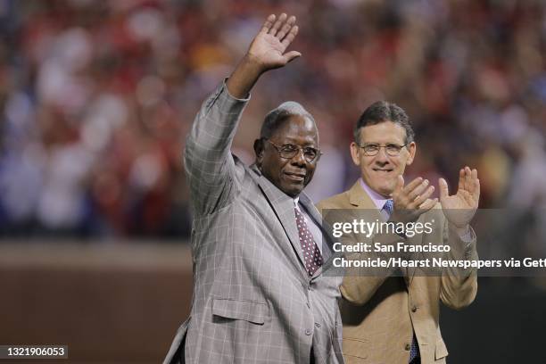 Batting great Hank Aaron was on hand to present the Hank Aaron Award prior to game 4 of the 2010 World Series between the San Francisco Giants and...