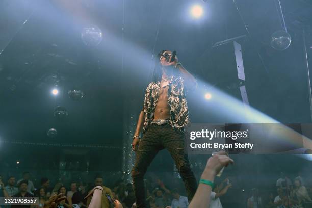 Recording artist Wiz Khalifa performs during the grand reopening of Drai’s Beach Club – Nightclub at The Cromwell Las Vegas on June 04, 2021 in Las...