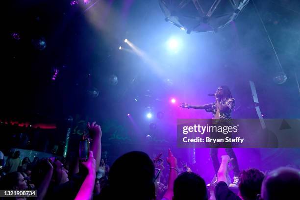 Recording artist Wiz Khalifa performs during the grand reopening of Drai’s Beach Club – Nightclub at The Cromwell Las Vegas on June 04, 2021 in Las...