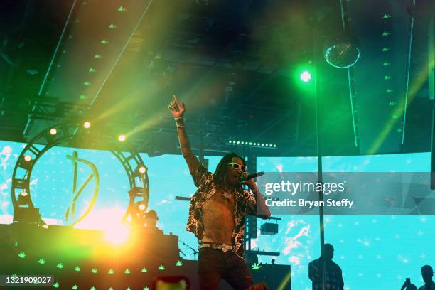 Recording artist Wiz Khalifa performs during the grand reopening of Drai’s Beach Club – Nightclub at The Cromwell Las Vegas on June 04, 2021 in Las...