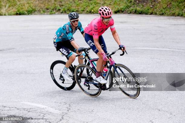 Pierre Rolland of France and Team B&B Hotels P/B KTM & Michael Valgren Andersen of Denmark and Team EF Education - Nippo in breakaway during the 73rd...