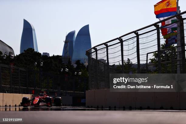 Carlos Sainz of Spain driving the Scuderia Ferrari SF21 during qualifying ahead of the F1 Grand Prix of Azerbaijan at Baku City Circuit on June 05,...