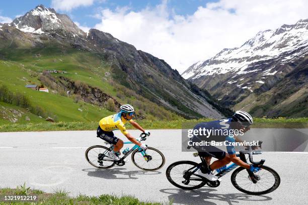 Alexey Lutsenko of Kazahkstan and Team Astana – Premier Tech yellow leader jersey & Carlos Verona Quintanilla of Spain and Movistar Team during the...