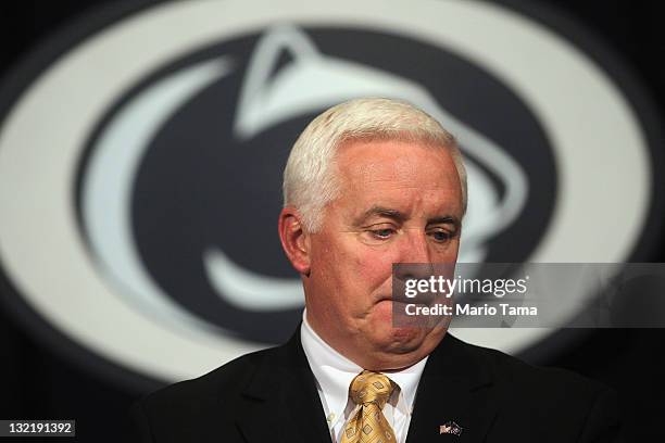 Pennsylvania Governor Tom Corbett speaks at a news conference following a night of rioting in response to the firing of head football coach Joe...