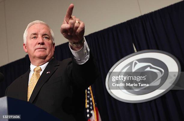 Pennsylvania Governor Tom Corbett speaks at a news conference following a night of rioting in response to the firing of head football coach Joe...