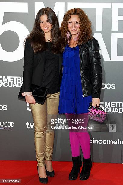 Spanish actresses Elena Salgado and Eva Almaya attend "Cinco Metros Cuadrados" premiere at Callao cinema on November 10, 2011 in Madrid, Spain.
