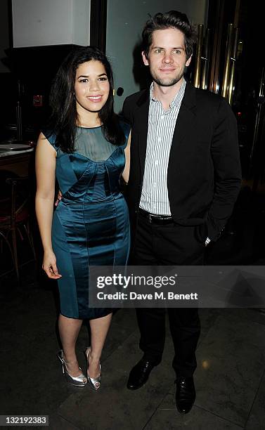 Cast member America Ferrera and husband Ryan Piers Williams attend an after party following the Press Night performance of 'Chicago' at The National...