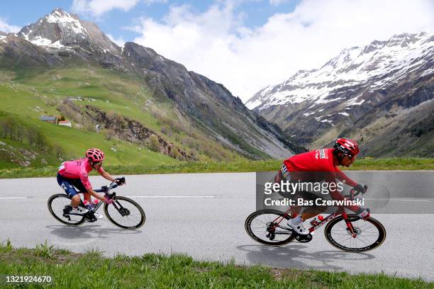 William Barta of United States and Team EF Education - Nippo & Brent Van Moer of Belgium and Team Lotto Soudal during the 73rd Critérium du Dauphiné...