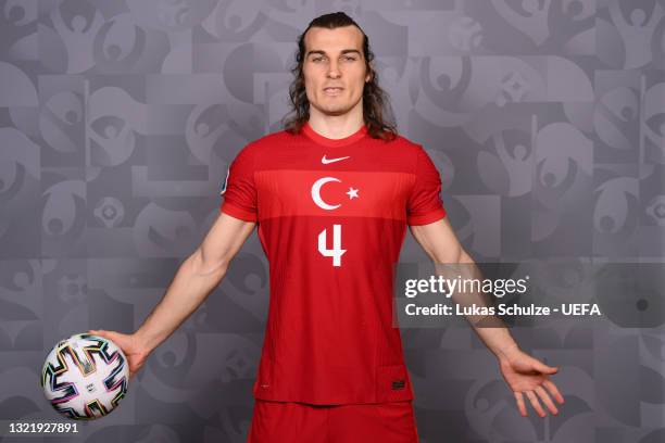 Caglar Soyuncu of Turkey poses during the official UEFA Euro 2020 media access day on June 04, 2021 in Harsewinkel, Germany.