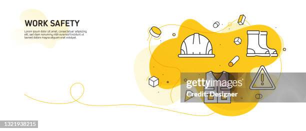 work safety related modern line style vector illustration - worker hard hat icon stock illustrations